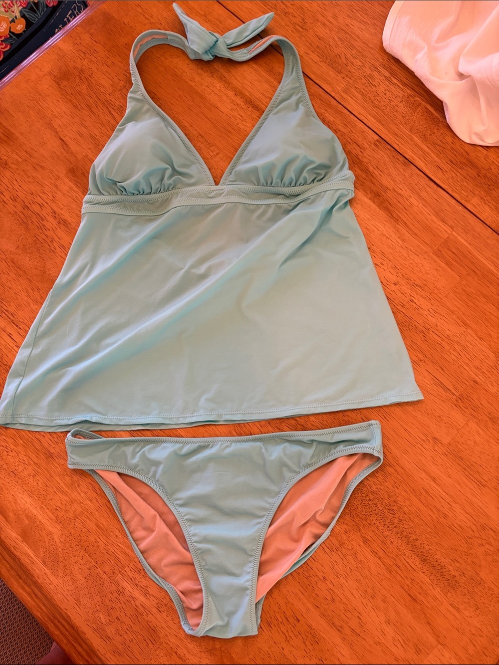 Light Aqua Halter Tankini and Bikini Bottom Set - Women Swim Bikini